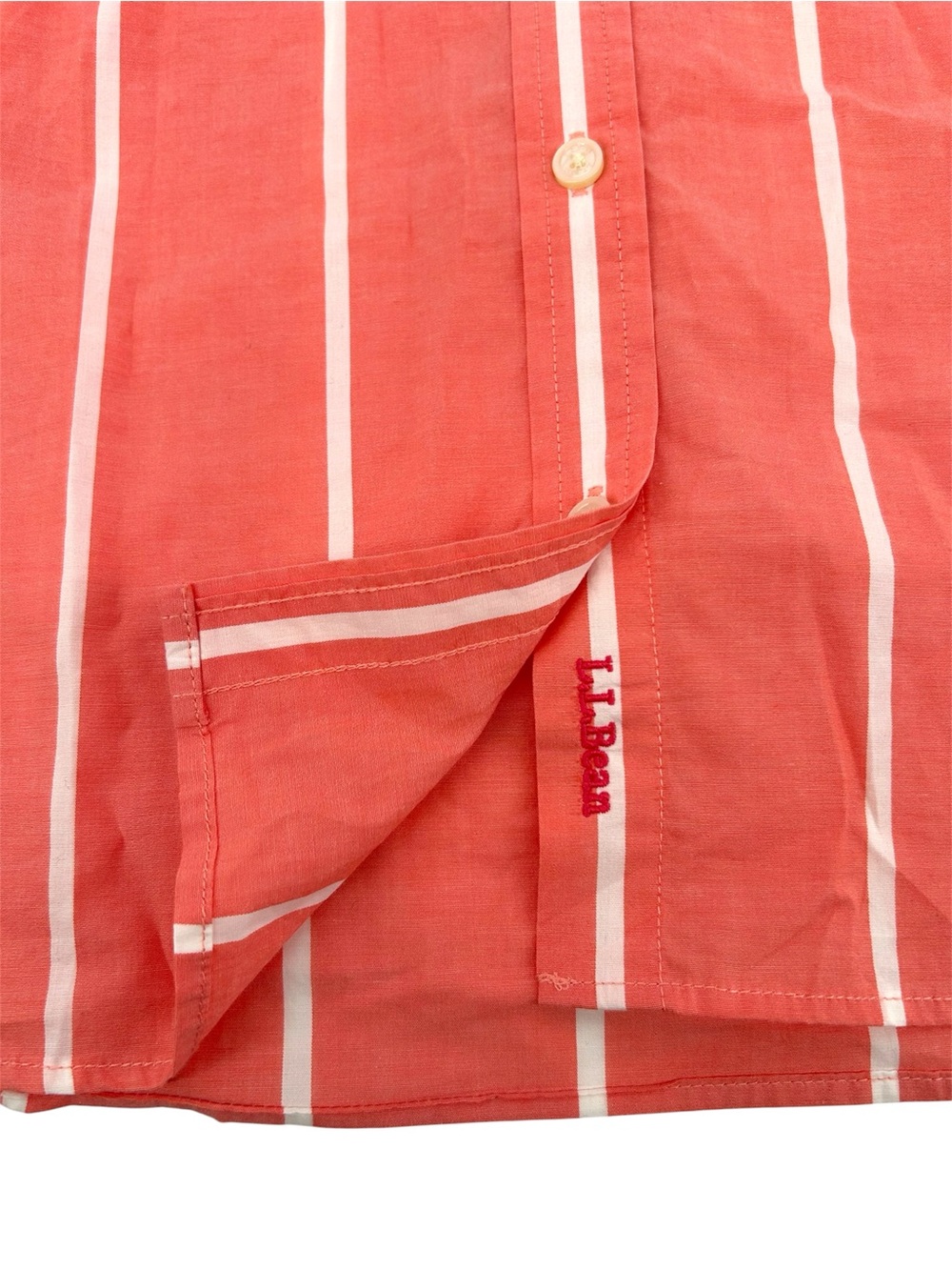 NWT L.L.Bean Essential Cotton Poplin Short Sleeve Shirt in Hot Coral Stripe READ - Picture 6 of 12